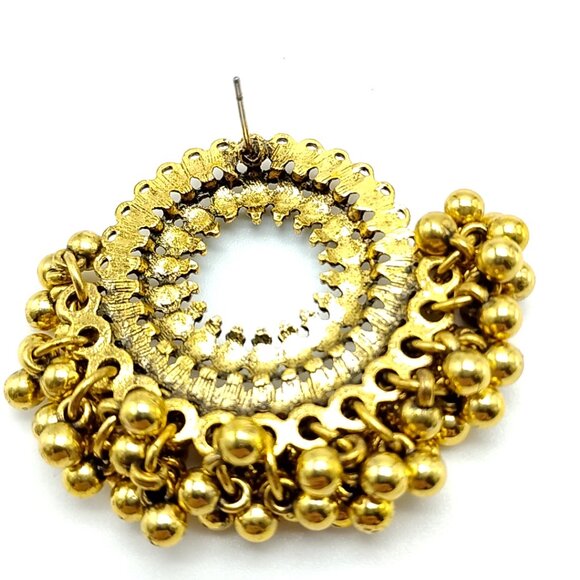 Vintage-style Ornate Round Golden Post-Stud Statement Earrings - Picture 10 of 11